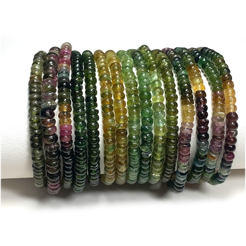 Natural Genuine Clear Colorful Yellow Green Pink Blue Tourmaline Multi-color Bracelet Rondelle beads 07972
