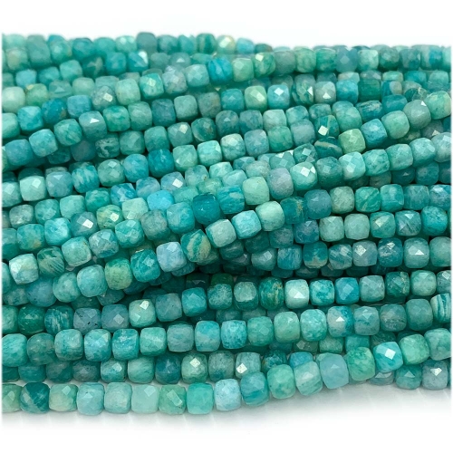 15.5 " Veemake Natural Real Genuine Blue Green Russia Amazonite Irregular Cube Faceted Small Jewelry Beads 07990