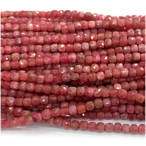Veemake Natural Stone Real Genuine Red Brazil Rhodochrosite Cube Faceted Small Jewelry Beads 08026