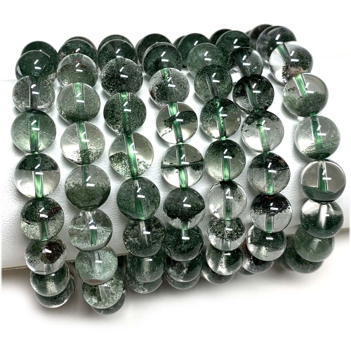 Natural Genuine Clear Green Phantom Quartz Garden Crystal Bracelet Bracelets Round Loose Beads 08020