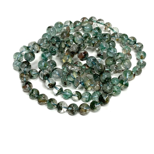 Natural Genuine Clear Green Mountain Fuchsite Phantom Quartz Garden Crystal Bracelet Bracelets Round Loose Beads 08021