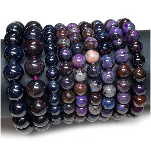 Natural Genuine Purple Blue Sugilite Bracelet Bracelets Round Loose Beads 08031