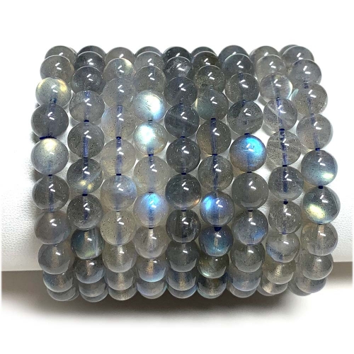 Natural Genuine Blue Light Gray Labradorite Bracelet Bracelets Round Loose Beads 08024