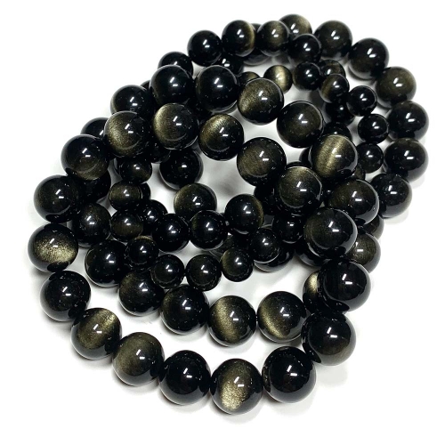 High Quality Natural Genuine Black Cat's Eye Gold Lihgt Obsidian Men's Bracelet Bracelets Round Loose Beads 08025