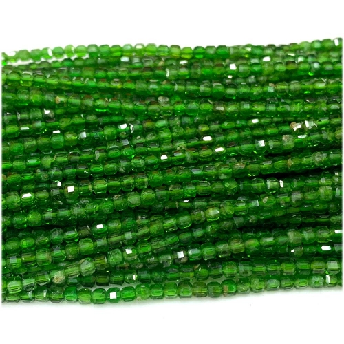15.5 " Veemake Natural Stone Genuine Gemstone Green Diopside Edge Cube Faceted Small Jewelry Necklaces Bracelets Loose Small Beads 08049
