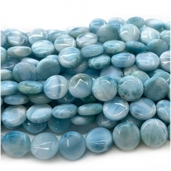 High Good Quality Natural Genuine Blue Larimar Flat Coin Disc Jewelry Making Loose Beads 08038