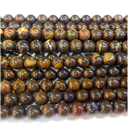 Natural Genuine Brown Australia Fire Opal Round Loose Jewelry Beads 08050