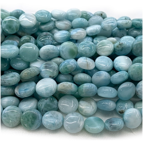 Natural Genuine Blue Larimar Flat Coin Disc Jewelry Making Loose Beads 08037
