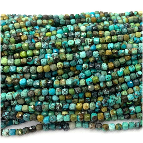 Natural Stone Real Genuine Blue Green Turquoise Cube Faceted Small Jewelry Bracelet Necklace Beads 08070