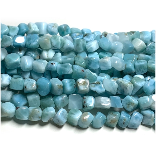 Natural Genuine Blue Larimar Grand Nugget Free Form Fillet Irregular Pebble Cube Beads 15.5" 08082
