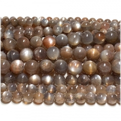 AAA High Quality Real Genuine Natural Gray Black Gold Sunstone  flash light Round Loose Gemstone Ball Beads 15.5" 08084