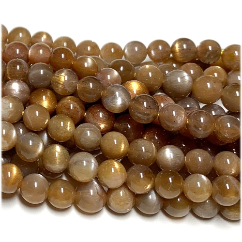 AAA High Quality Real Genuine Natural Gold Sunstone  flash light Round Loose Gemstone Ball Beads 15.5" 08087