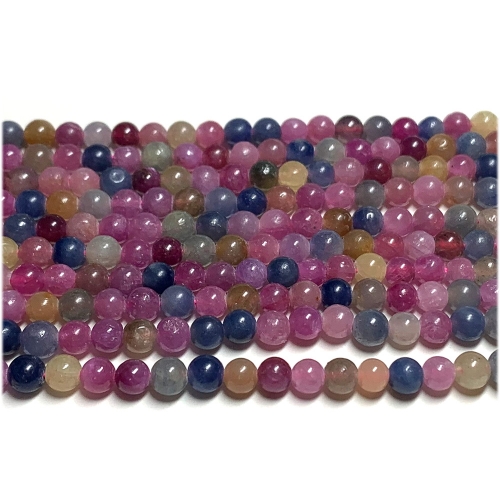 High Quality Natural Genuine Blue Yellow Red PInk Purple Sapphire Ruby Round Jewellery Loose Necklace or bracelet Beads 4mm 15.5" 08079