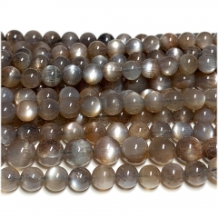 AAA High Quality Real Genuine Natural Gray Black Gold Sunstone  flash light Round Loose Gemstone Ball Beads 15.5" 08086