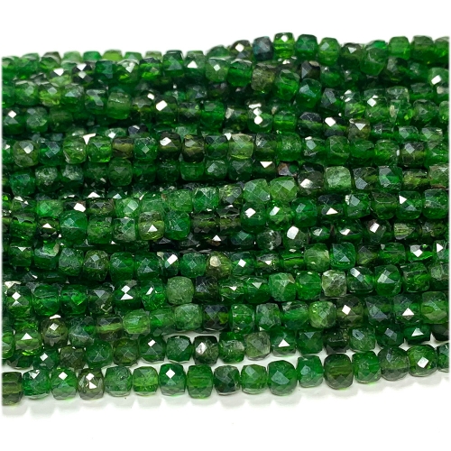 15.5 " Veemake Natural Stone Real Genuine High Quality Dark Green Chrome Diopside Irregular Cube Faceted Small Jewelry Beads 08096