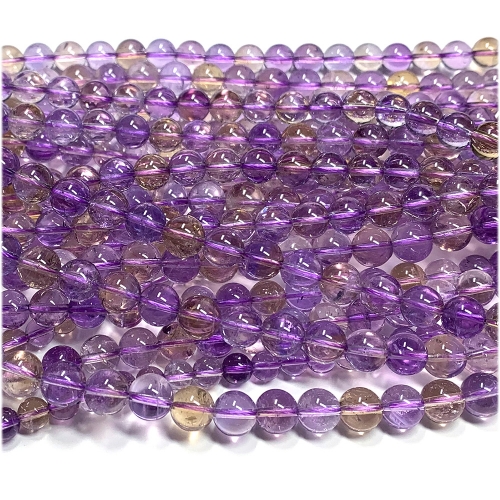 High Quality Natural Genuine Clear Purple Yellow Quartz Ametrine Crystal Smooth Round Loose Jewelry Necklaces Bracelets Gemstone Beads 08093