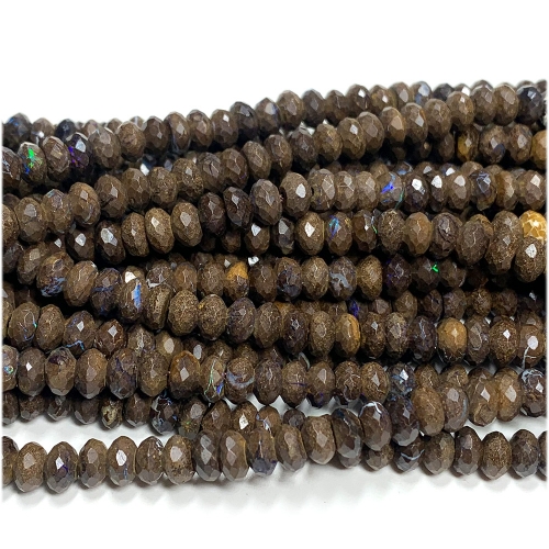 15.5 " Veemake Natural Genuine Boulder Brown Opal Faceted Rondelle Bracelets Jewelry Loose beads 08098