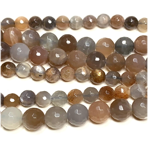 High Quality Genuine Natural Multicolour Gray White Orange Moonstone Sunstone flash light Round Loose Faceted Beads 08106