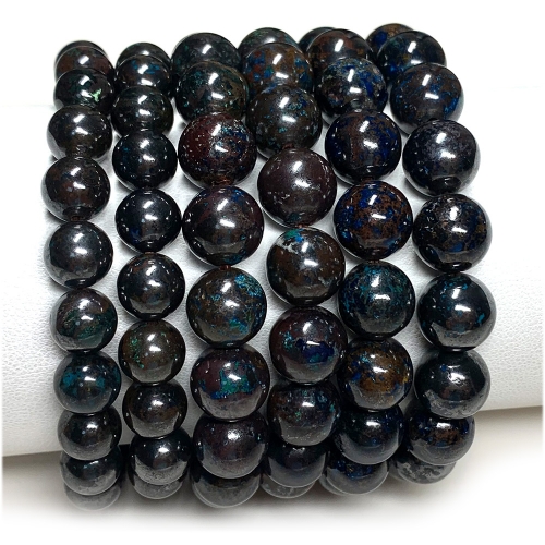 Veemake Real Natural Genuine Blue Brown Azurite Bracelet Round Loose Beads 08117