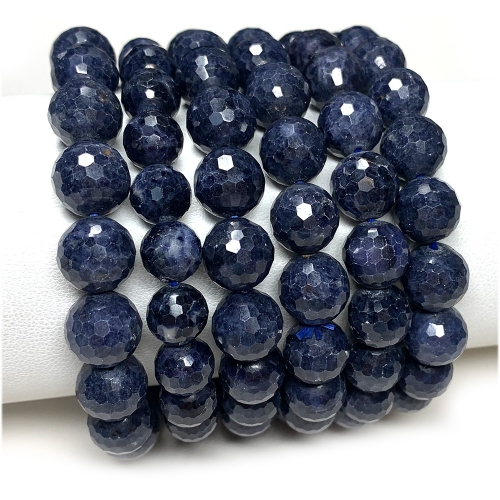 Veemake Real Natural Genuine Blue Sapphire Bracelet Faceted Round Loose Beads 08115