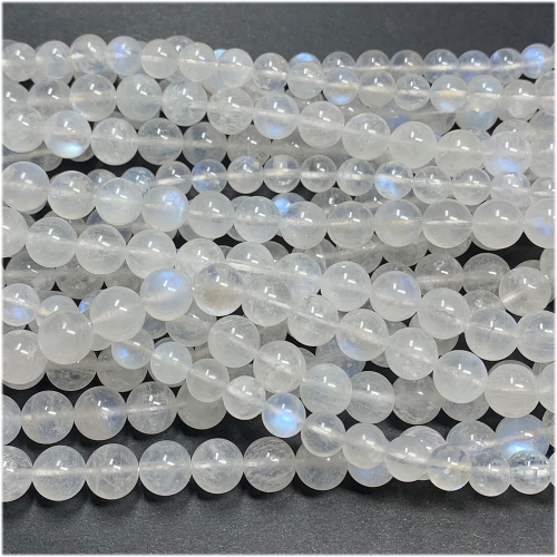15.5" Veemake Natural Genuine White Blue Moonstone Round Loose Gemstone Beads  Necklaces Bracelets Jewelry Design 08095