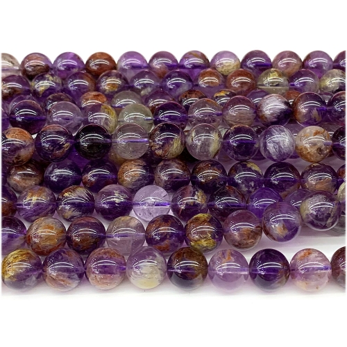 Natural Genuine Clear Purple Red Chlorite Phantom Quartz Crystal Round Loose Beads  15.5“ 08125