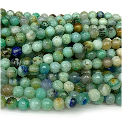 Wholesale Natural Genuine Blue Green Azurite Jade Round Loose Necklace Bracelet Beads 08124
