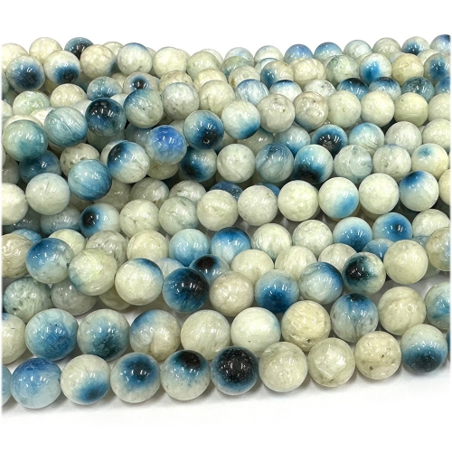 Wholesale Natural Genuine White Blue Ice Stone Glacierite Round Loose Necklace Bracelet Beads 08151