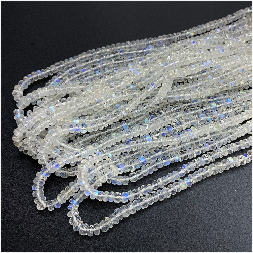 Veemake Natural Stone Genuine Gemstone High Quality Blue White Moonstone Faceted Rondelle Jewelry Necklaces Bracelets Loose Small Beads 08152