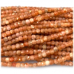 Veemake Natural Genuine Sanidine Orange Gold Sunstone Cube Faceted Small Jewelry Loose Beads 08222