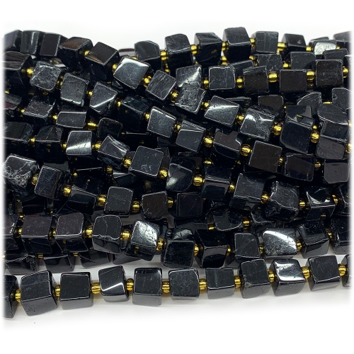 Real Natural Genuine Black Tourmaline Free Form Cube Loose Jewerly Making Beads 08236