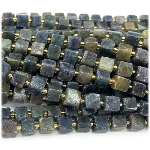 Real Natural Genuine Gray Blue Sapphire  Free Form Cube Loose Jewerly Making Beads 08235