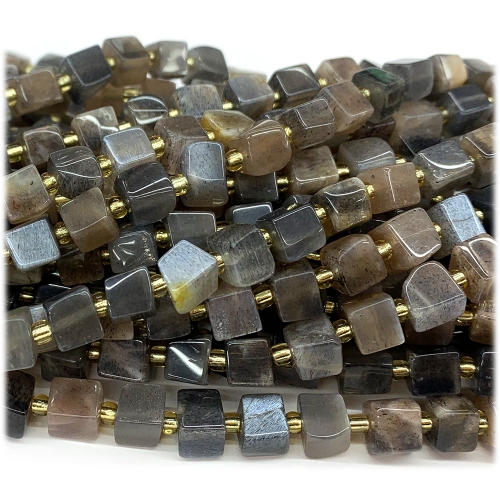 Real Natural Genuine Gold Black Sunstone Free Form Cube Loose Jewerly Making Beads 08277