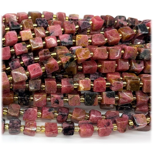 Real Natural Genuine South Africa Red Pink Rhodonite Rose Stone Free Form Nugget Cube Loose Jewerly Making Beads 08276