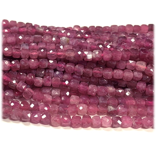 Veemake Natural Stone Real Genuine Red Pink Tourmaline Cube Faceted Small Jewelry Beads 08240