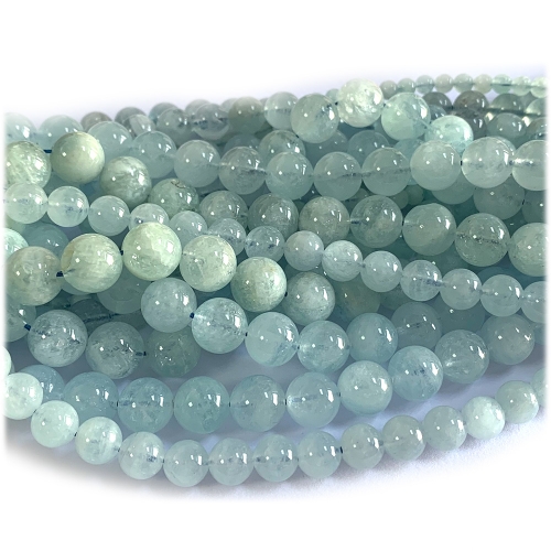 15.5" Veemake Natural Genuine Clear Blue Green Aquamarine Round Loose Gemstone Jewelry Beads  Necklaces Bracelets 08257