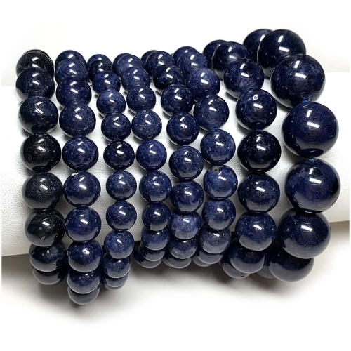 Veemake Real Natural Genuine Blue Sapphire Bracelet Round Loose Beads 08116