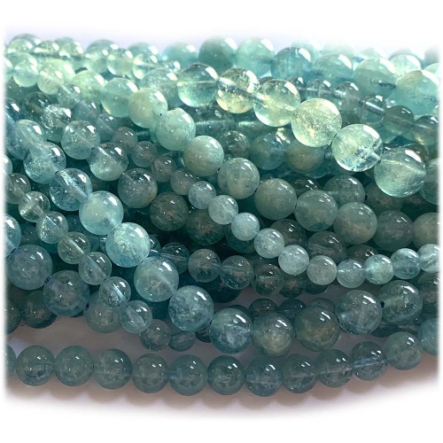 15.5" Veemake Natural Genuine Clear Blue Green Aquamarine Round Loose Gemstone Jewelry Beads  Necklaces Bracelets 08254