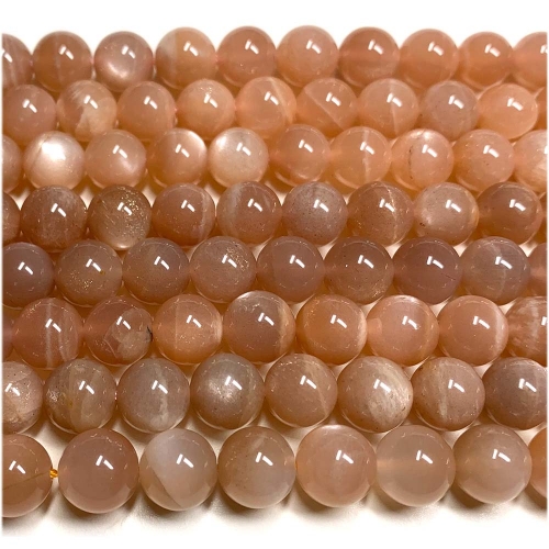 Real Genuine Natural Pink Gold Moonstone Sunstone flash light Round Loose Gemstone Ball Beads 08108