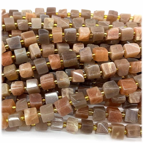 Real Natural Genuine Orange Gold Moonstone Free Form Cube Loose Jewerly Making Beads 08238