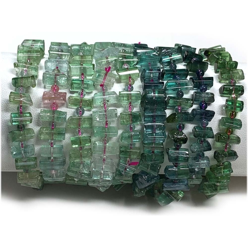HIgh Quality Natural Genuine Clear Green Pink Blue Tourmaline Multi-color Bracelet Nugget Triangular Prism beads 08060
