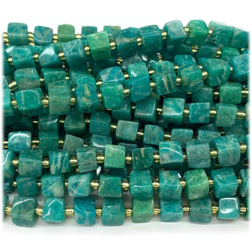 Real Natural Genuine Green Russia Amazonite Free Form Cube Loose Jewerly Making Beads 08286