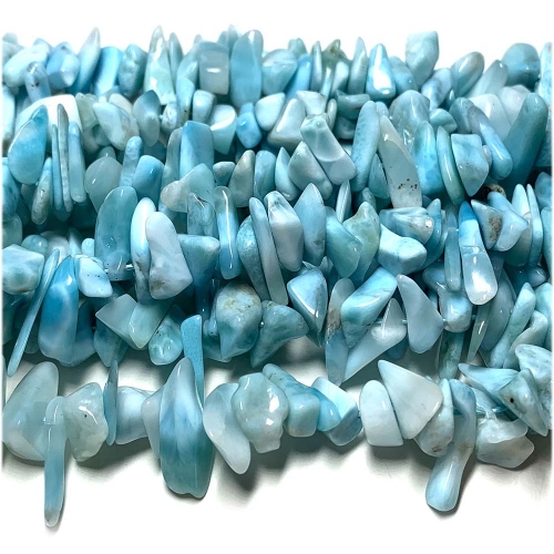 Dominican AAA High Quality Natural Genuine Blue Larimar Long Big Chip Nugget Free Form 3-5mm 10-18mm  16" 08083