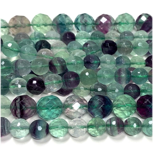 Genuine Natural Green Blue Purple Fluorite Semi-precious stones Faceted Round Loose Beads  08099