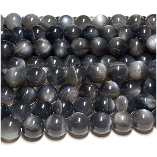 High Quality Genuine Natural Black Moonstone  flash light Round Loose Gemstone Ball Beads 8mm 10mm 12mm 15.5" 08089