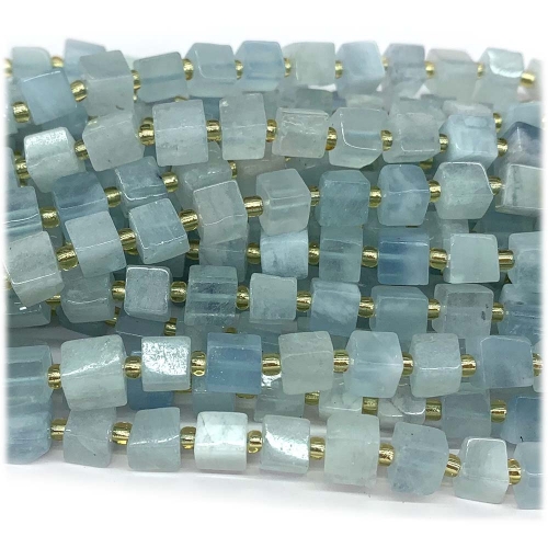 Real Natural Genuine Blue Aquamarine Free Form Cube Loose Jewerly Making Beads 08282