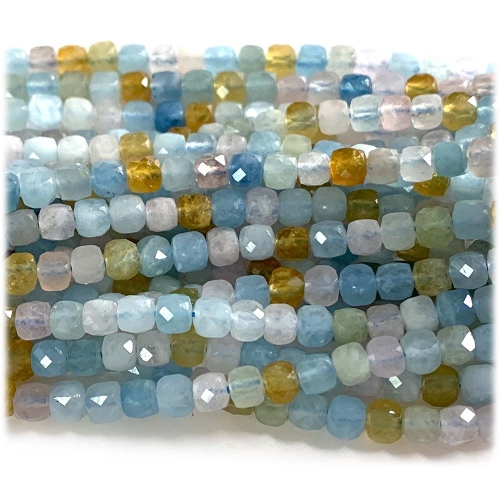 15.5 " Veemake Natural Stone Real Genuine High Quality Blue Aquamarine Morganite Irregular Cube Faceted Small Jewelry Beads 08273