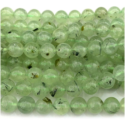 Natural Genuine Green Prehnite Round Loose Gemstone Jewelry Necklace Bracelet Beads 08142