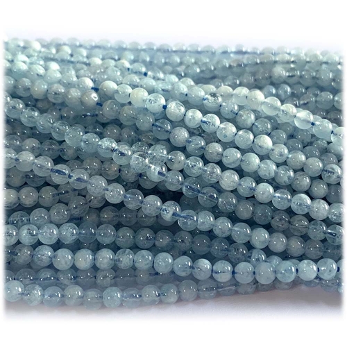 15.5" Veemake Natural Genuine Clear Blue Green Aquamarine Round Loose Gemstone Jewelry Beads  Necklaces Bracelets 08259