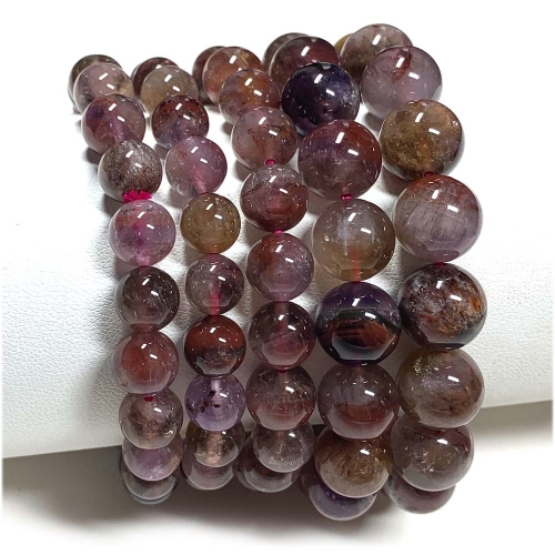 Veemake Natural Genuine Purple Red Auralite Super 23 Crystal Bracelet Round Loose Beads 08061
